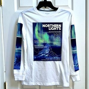 Old Navy Boys white long sleeved t-shirt with prints NWOT